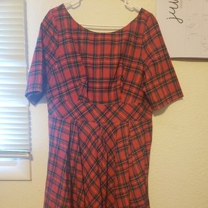Red Plaid Fitted Dress